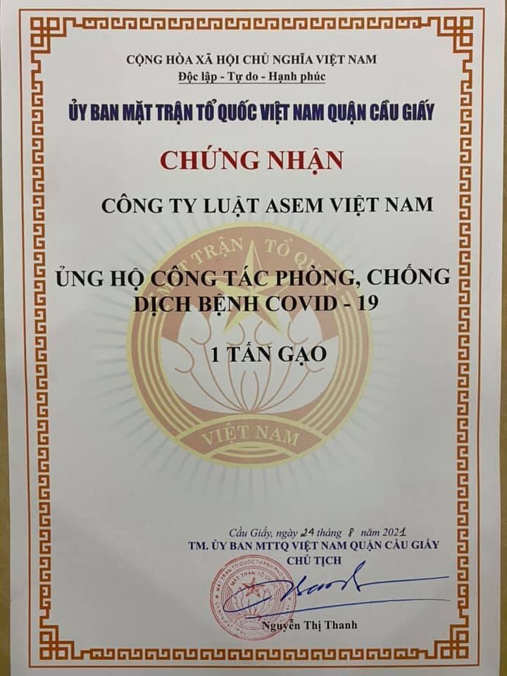 CÔNG TY LUẬT ASEM VIỆT NAM ỦNG HỘ CÔNG TÁC PHÒNG CHỐNG DỊCH BỆNH COVID-19